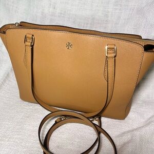 Tory Burch Emerson Saffiano leather small tote in cardamom